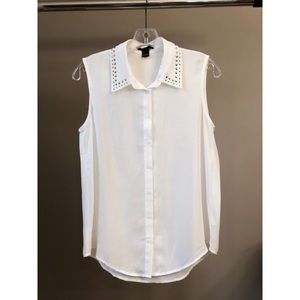 Forever 21 White Studded Collar Blouse